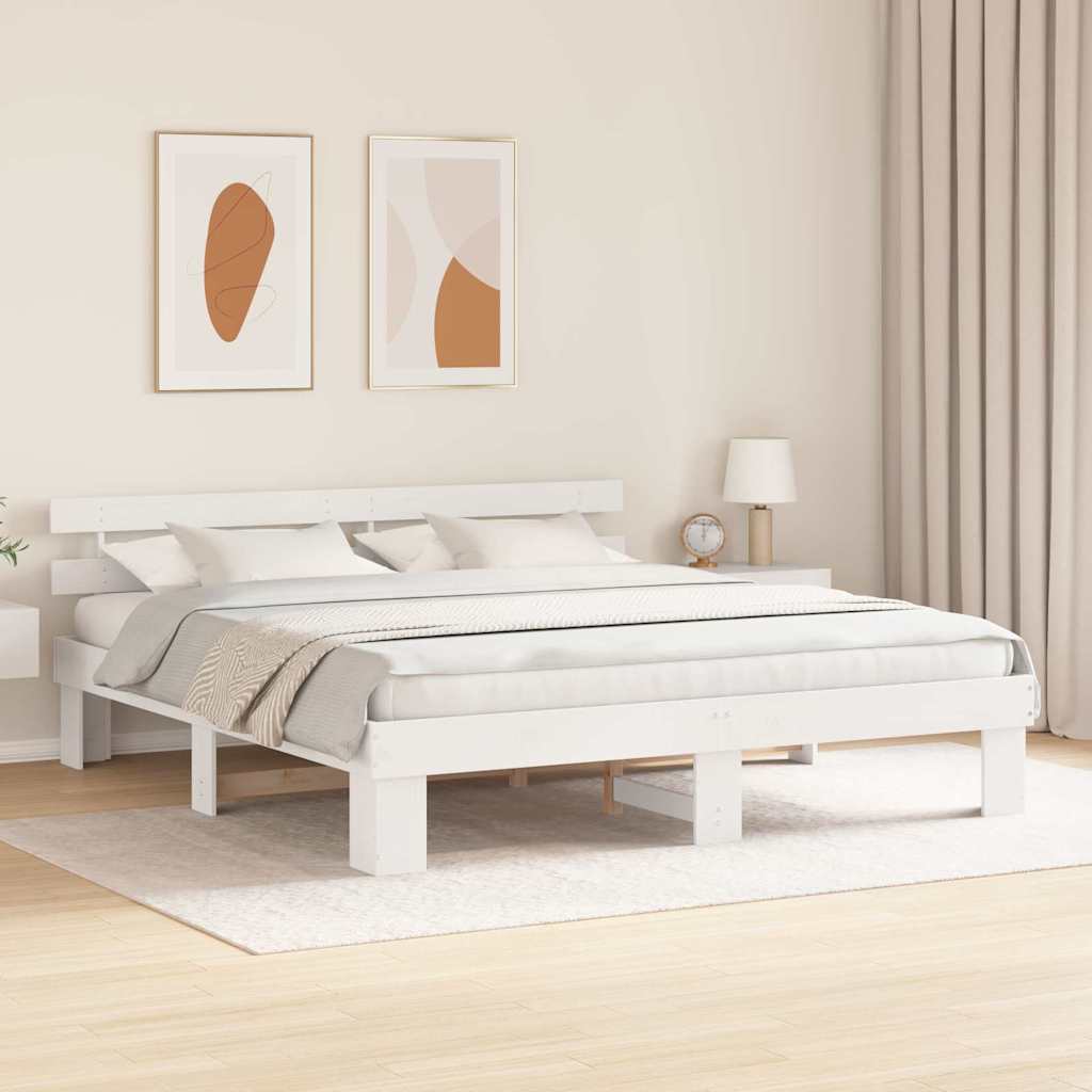 Bed Frame with Headboard White 200 x 200 cm